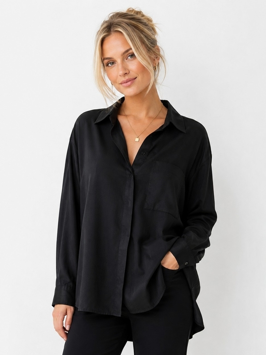 French Connection Tops - French Connection Black Linen Blend Button-Down Blouse